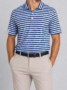 RLX Ralph Lauren Blue Striped Golf Polo Mens Large Performance Stretch